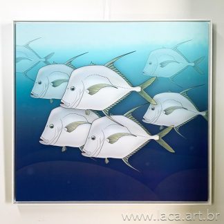 Quadro "Cardume de Peixes-Galos" - Canvas 60X60cm
